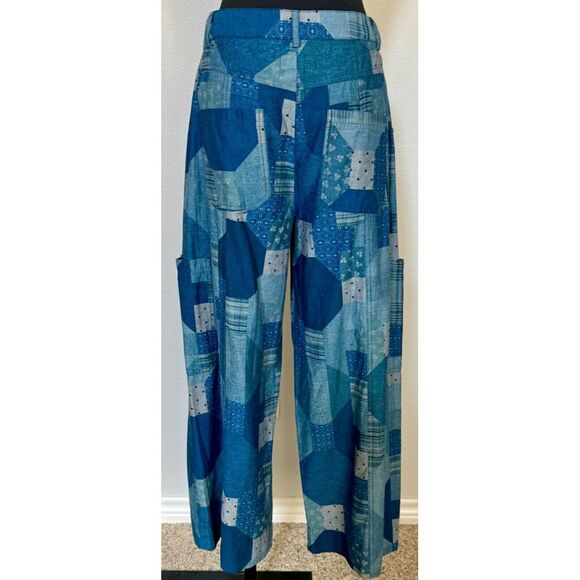 Johnny Was Workshop Pants Women Size 6 Blue Patchwork Wide Leg Trousers 70s Boho - Picture 4 of 12